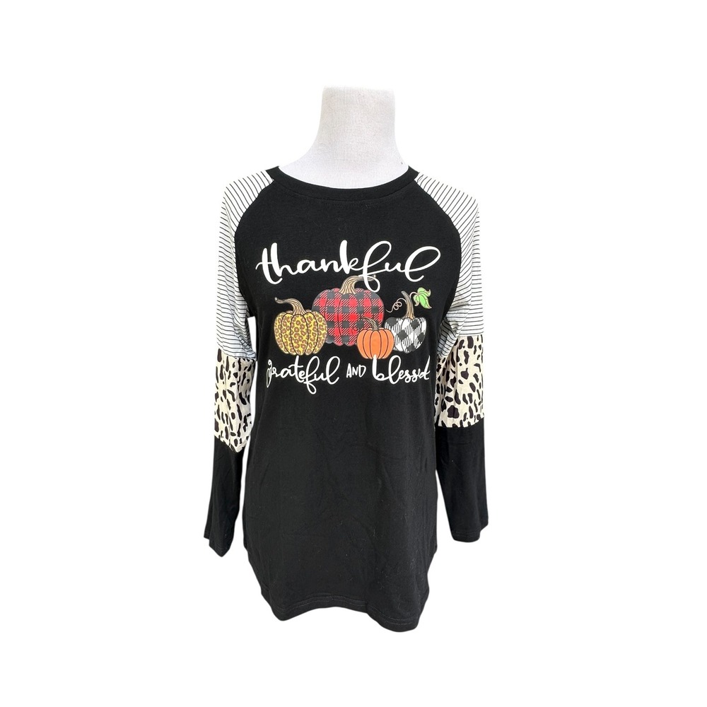 Womens Thankful Grateful Blessed Pumpkins Fall Raglan Shirt